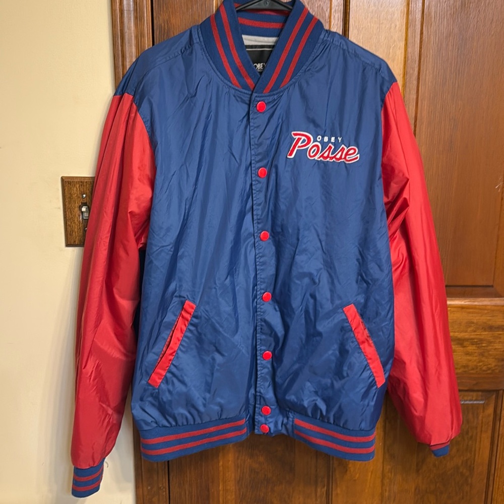 Obey Navy and Red Posse Windbreaker Jacket